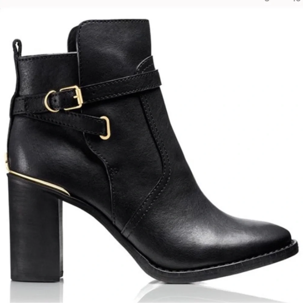 Tory Burch Kayden Buckle Strap Leather Ankle Boots Black 9.5